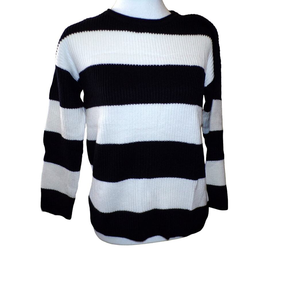 Black & Cream Striped Sweater M/L 90% Cotton 10% Polyester Amazon Clothes